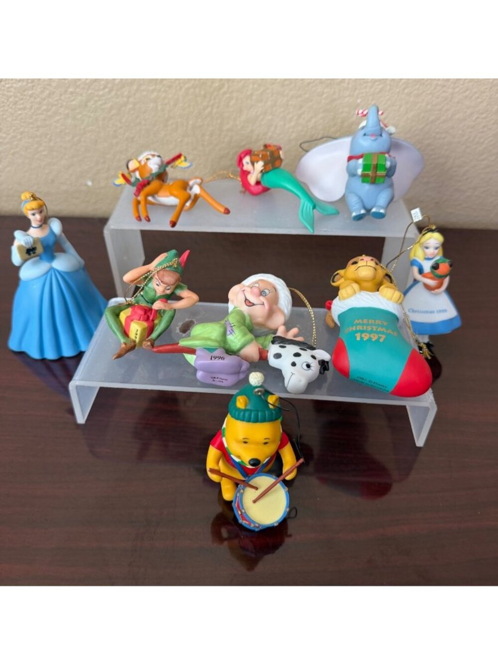 1990s Lot of 9 Grolier Disney Christmas Ornaments Cinderalla Dumbo Simba Bambi